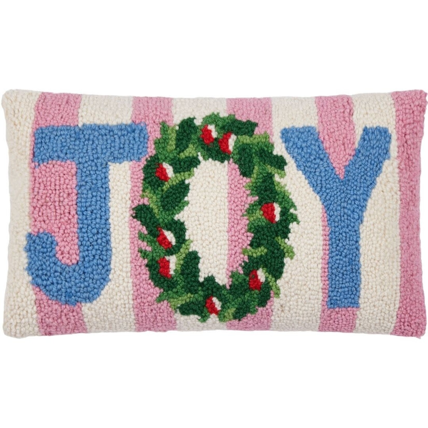 m. lynne designs pink stripe joy with wreath hook pillow