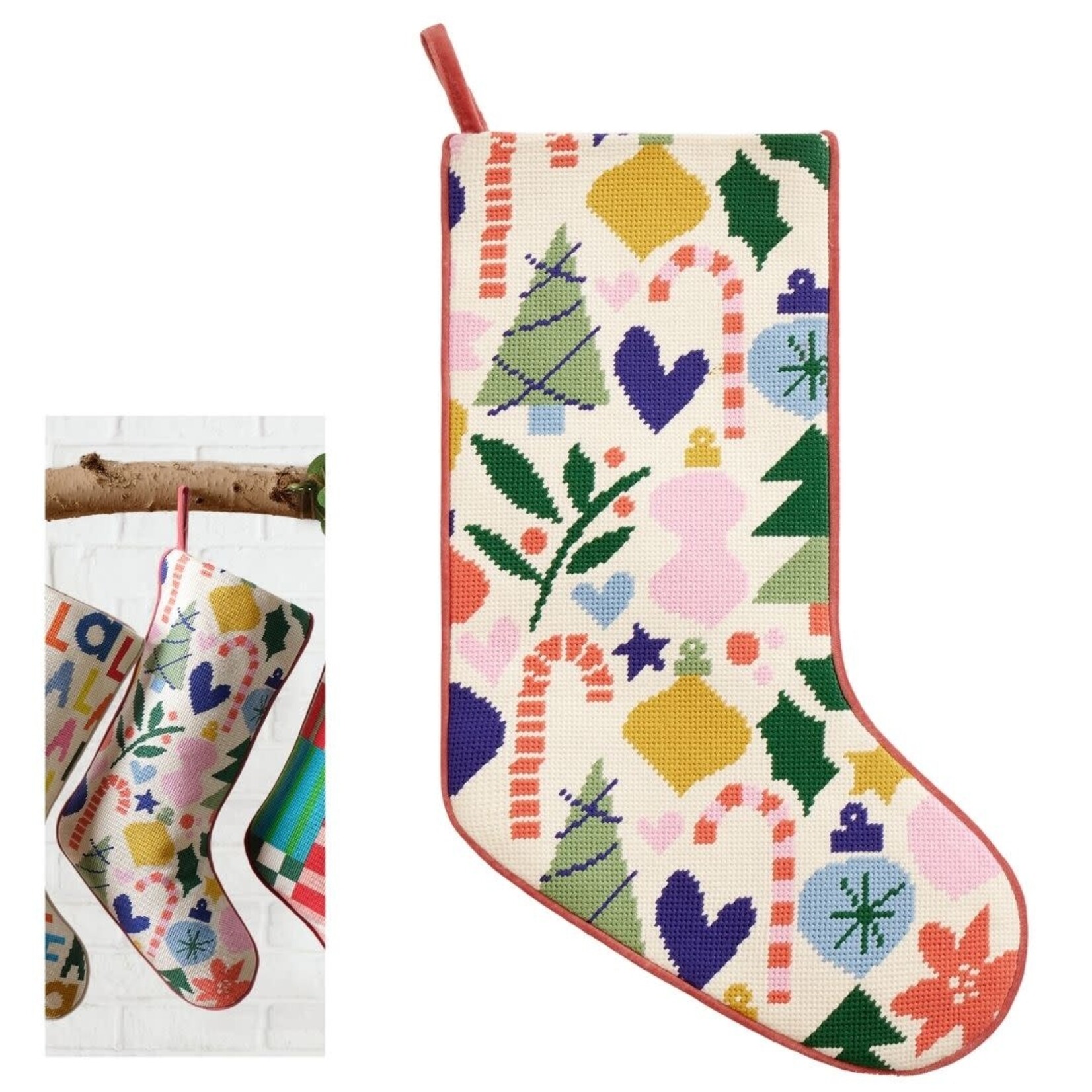 m. lynne designs holiday icons needlepoint stocking