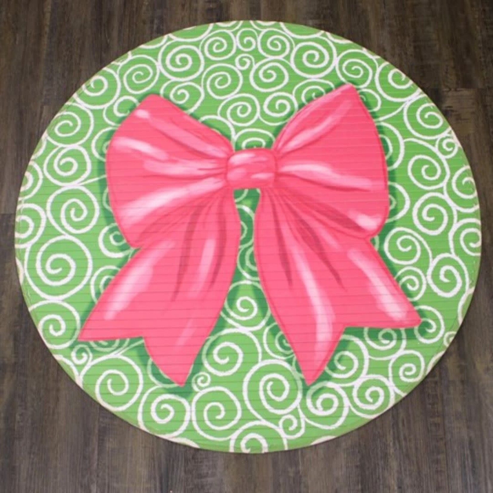 m. lynne designs round bamboo mat with pink bow