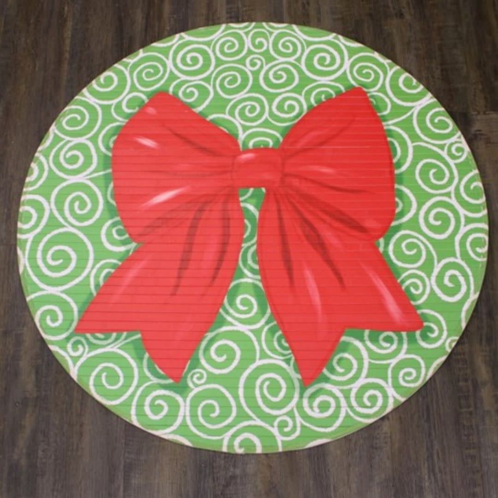 m. lynne designs round bamboo mat with red bow