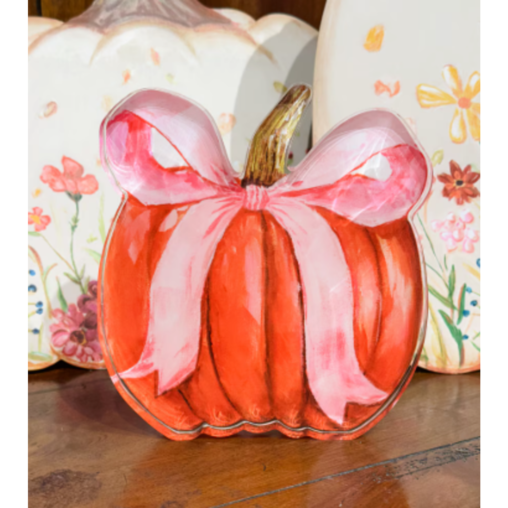 the round top collection pink ribbon pumpkin acrylic block