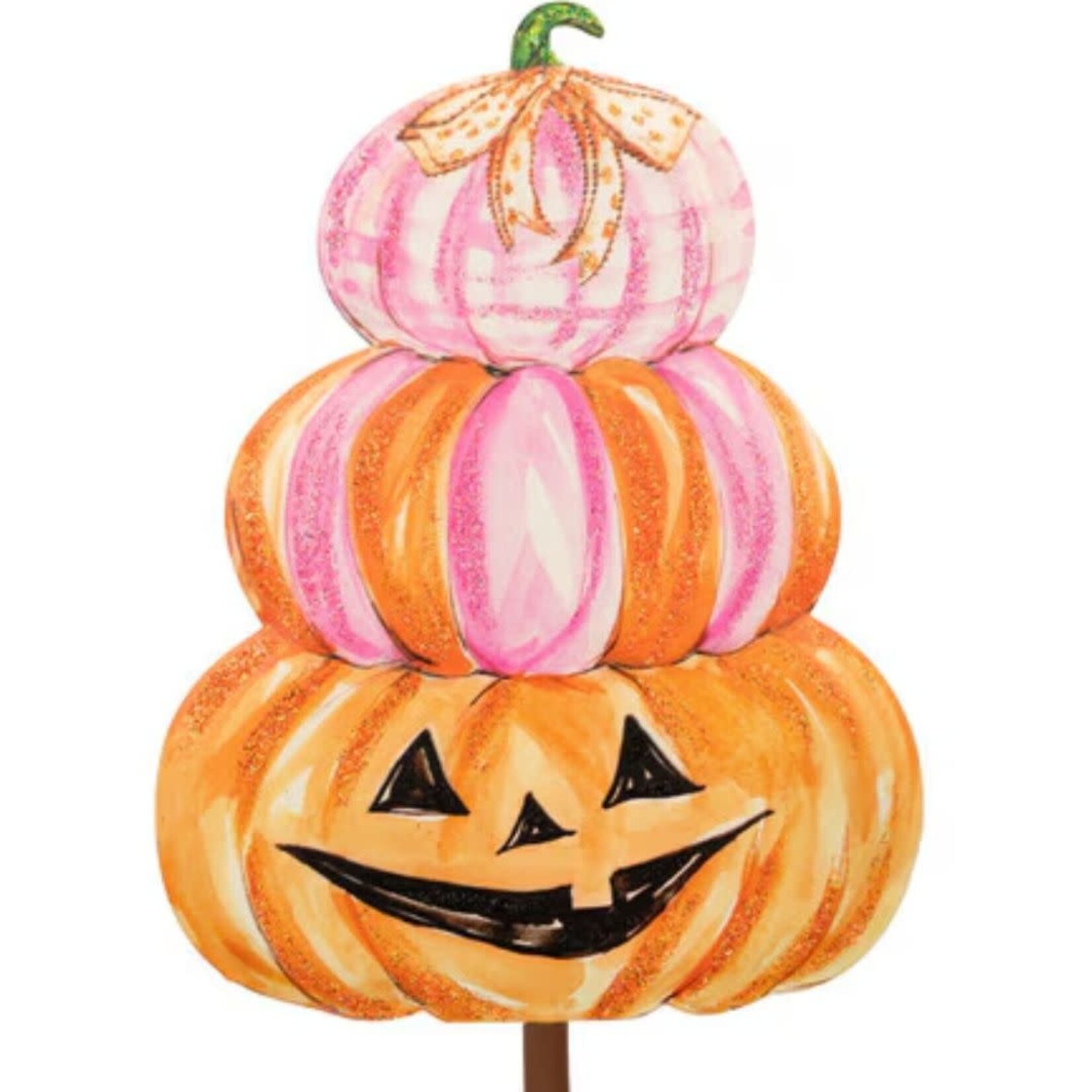 the round top collection pink pumpkin stack finial stake
