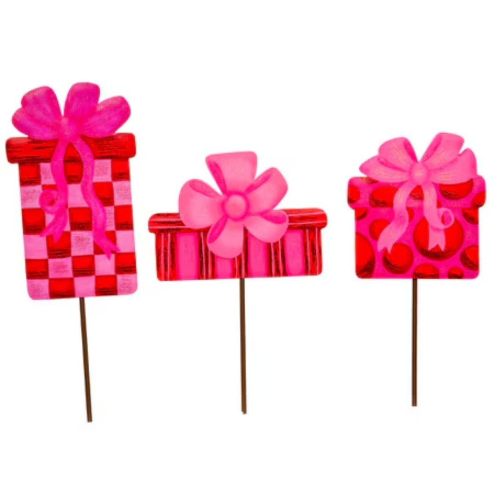 the round top collection pinkmas striped gift box stakes