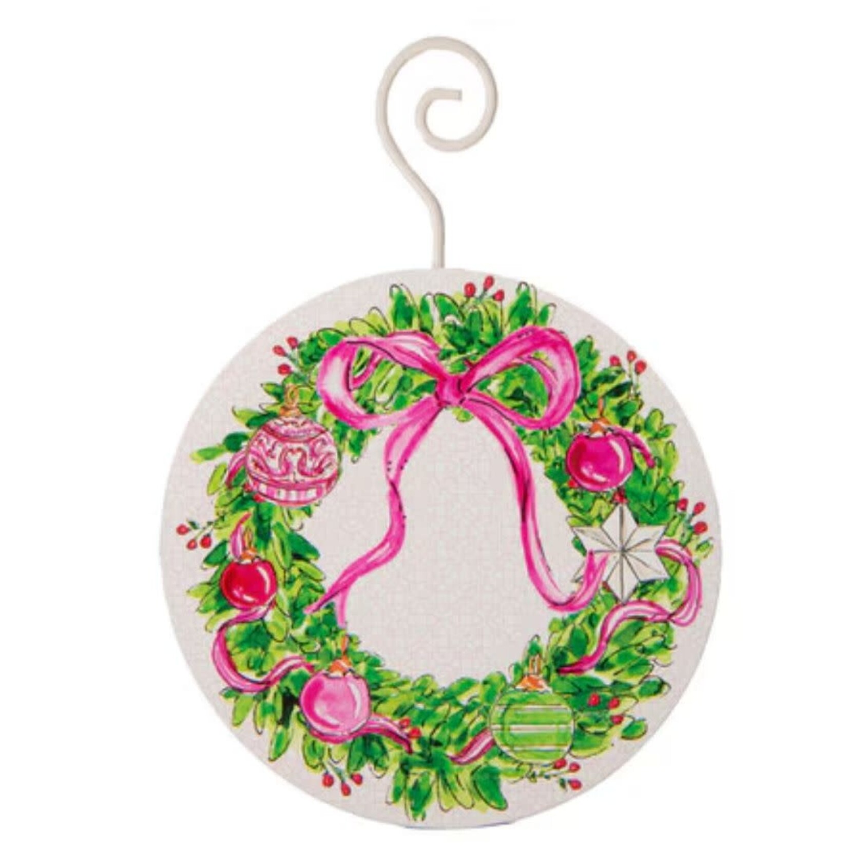 the round top collection pink wreath with bow ornament