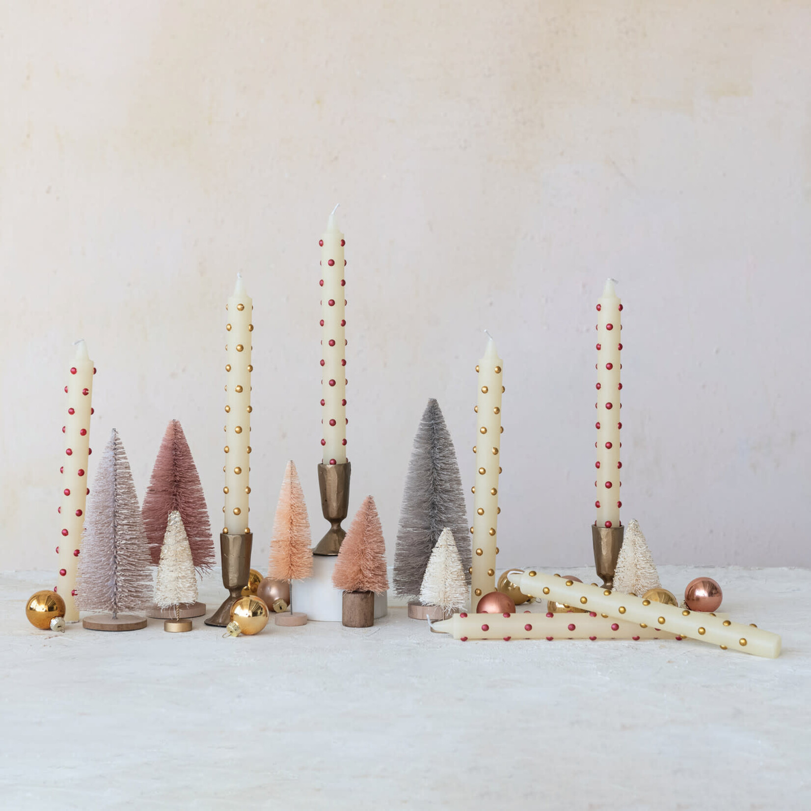 m. lynne designs gold polka dot taper candle
