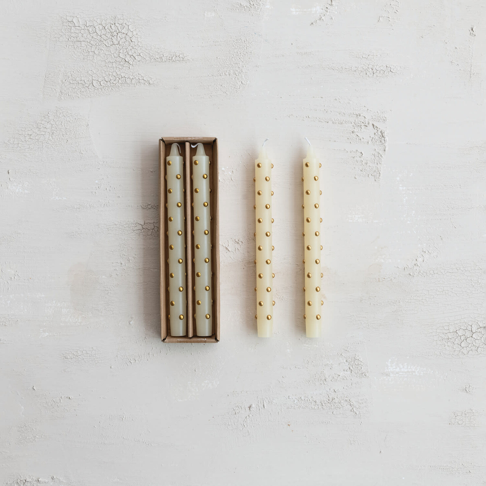 m. lynne designs gold polka dot taper candle