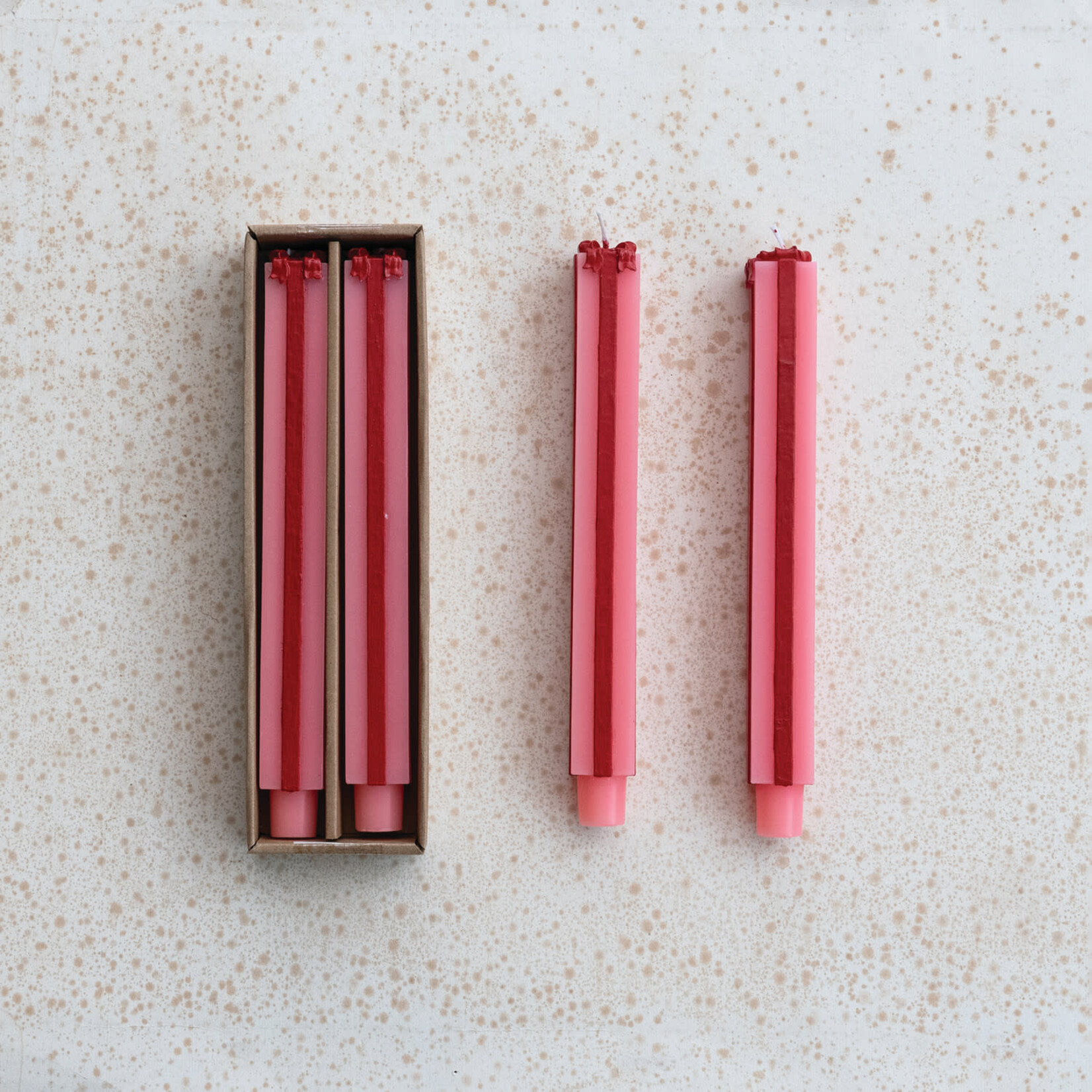 m. lynne designs pink stripe shaped package taper candle