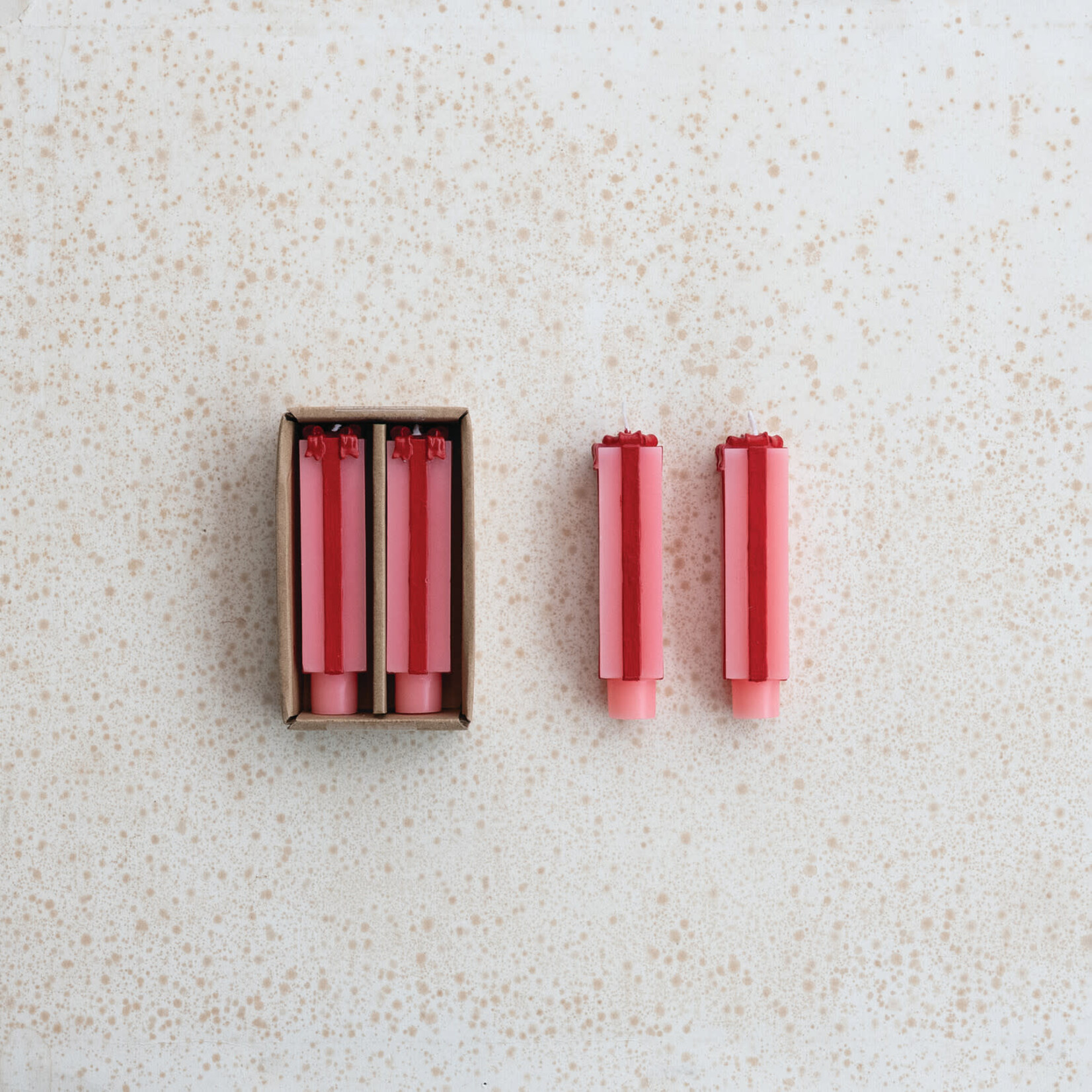 m. lynne designs pink stripe short package shaped taper candle