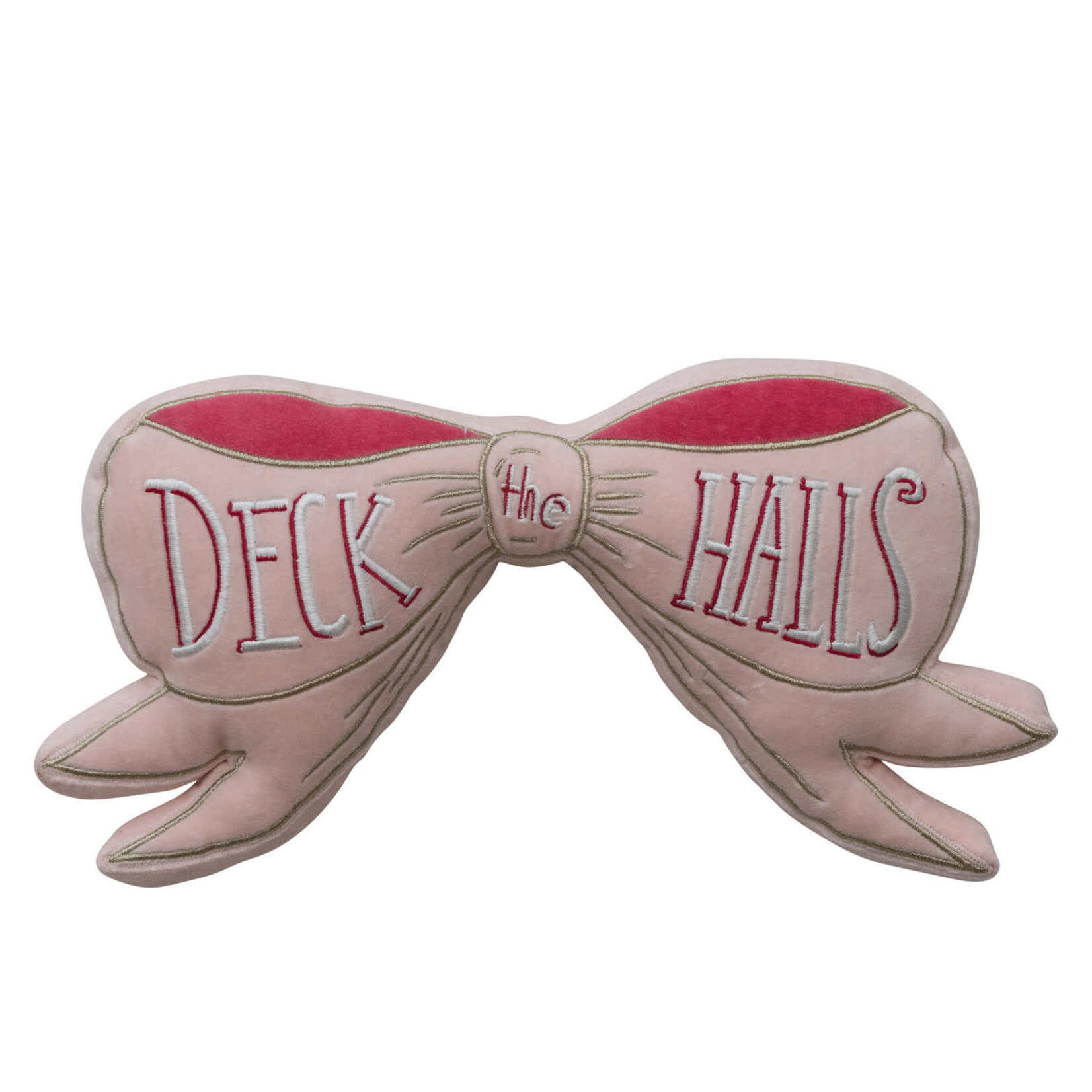 m. lynne designs velvet bow shaped pillow with deck the halls