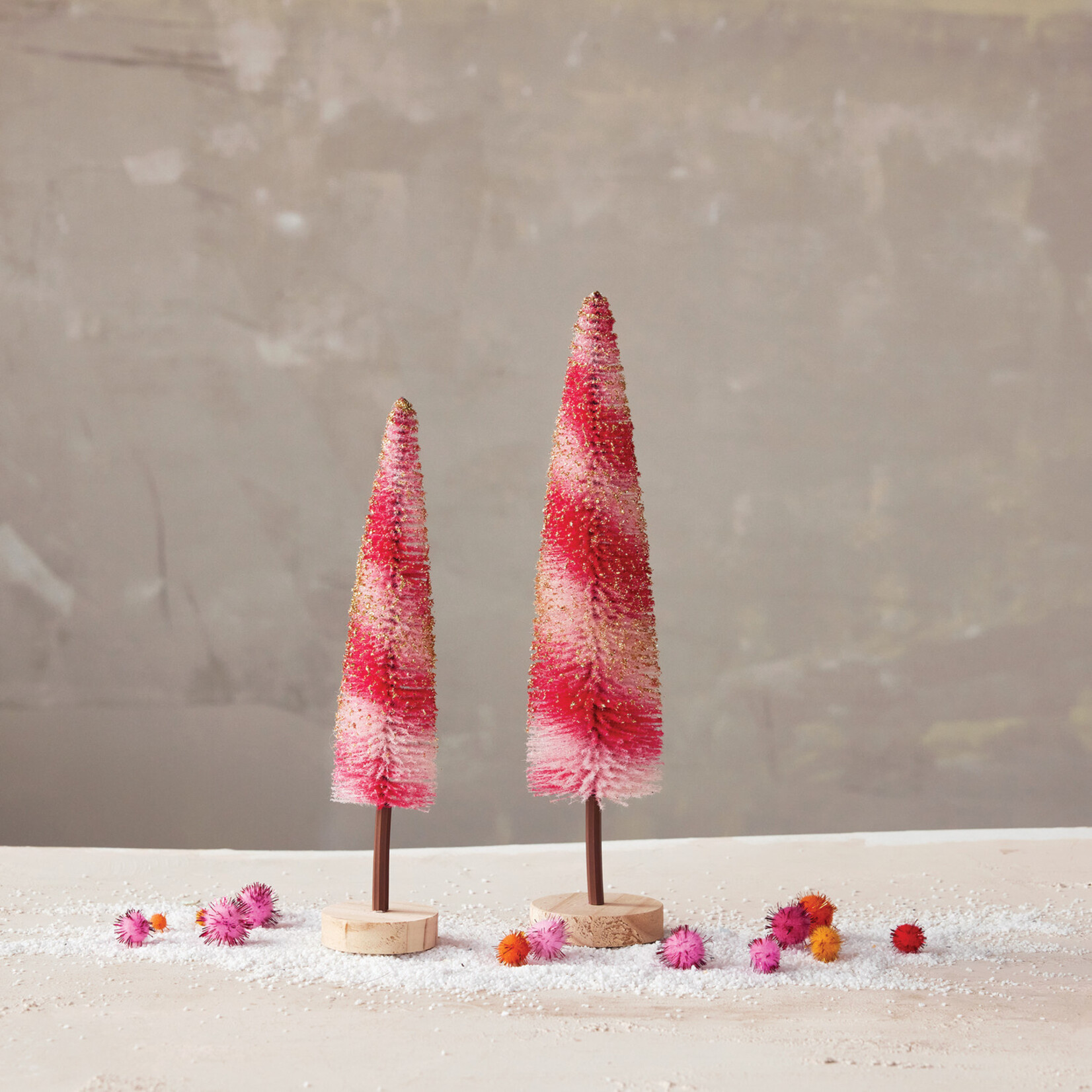 m. lynne designs red & pink striped bottle brush tree with gold glitter