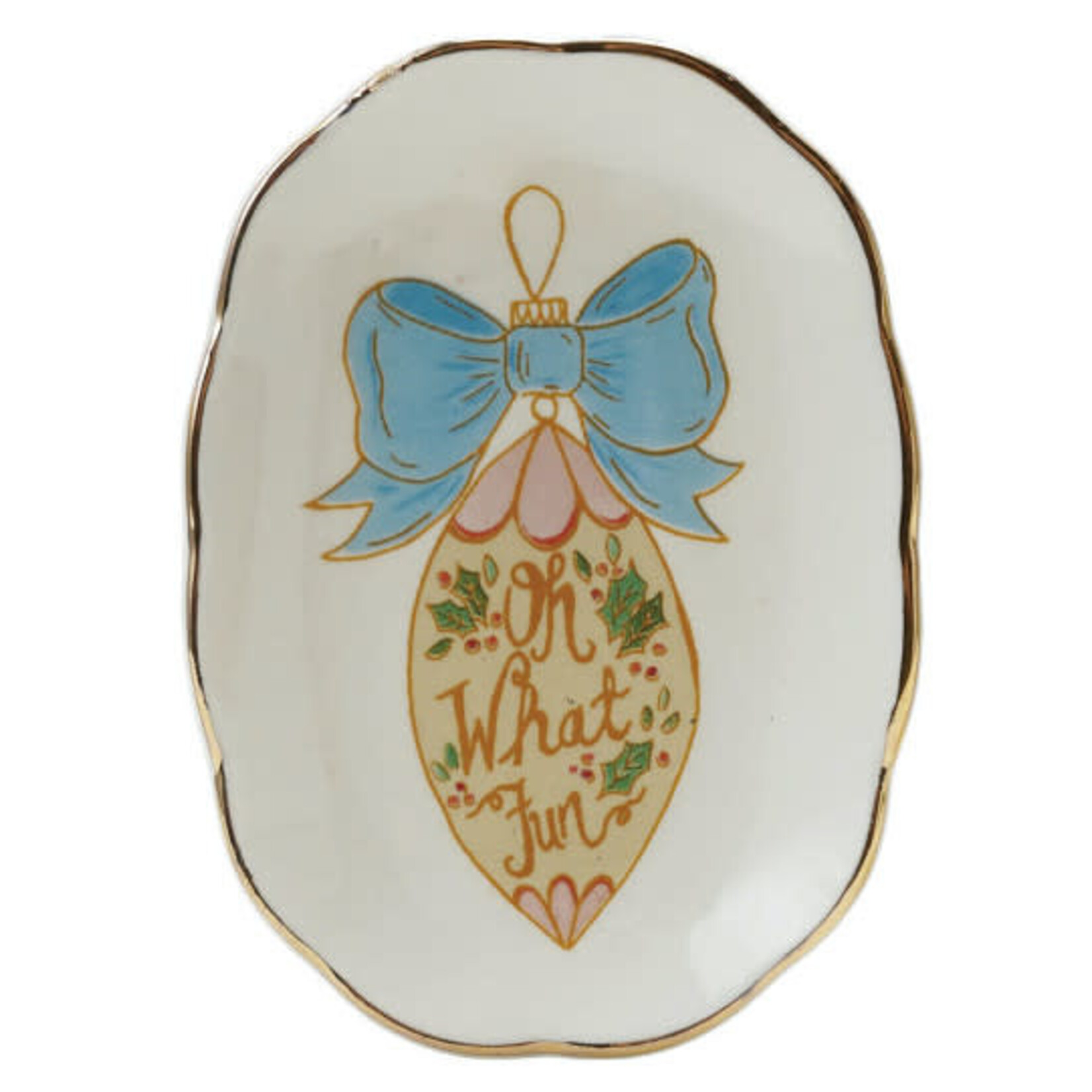 m. lynne designs scalloped dish with christmas motif