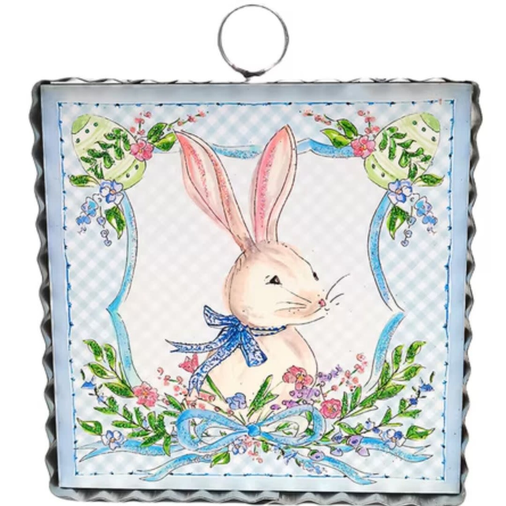 the round top collection blue gingham rabbit charm