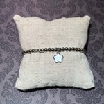 stainless silver bead bracelet with mother of pearl clover charm