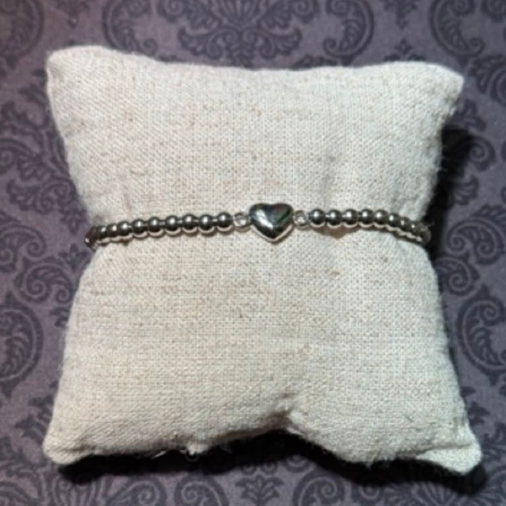 stainless silver bead bracelet with silver heart