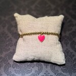 stainless gold bead bracelet with pink heart