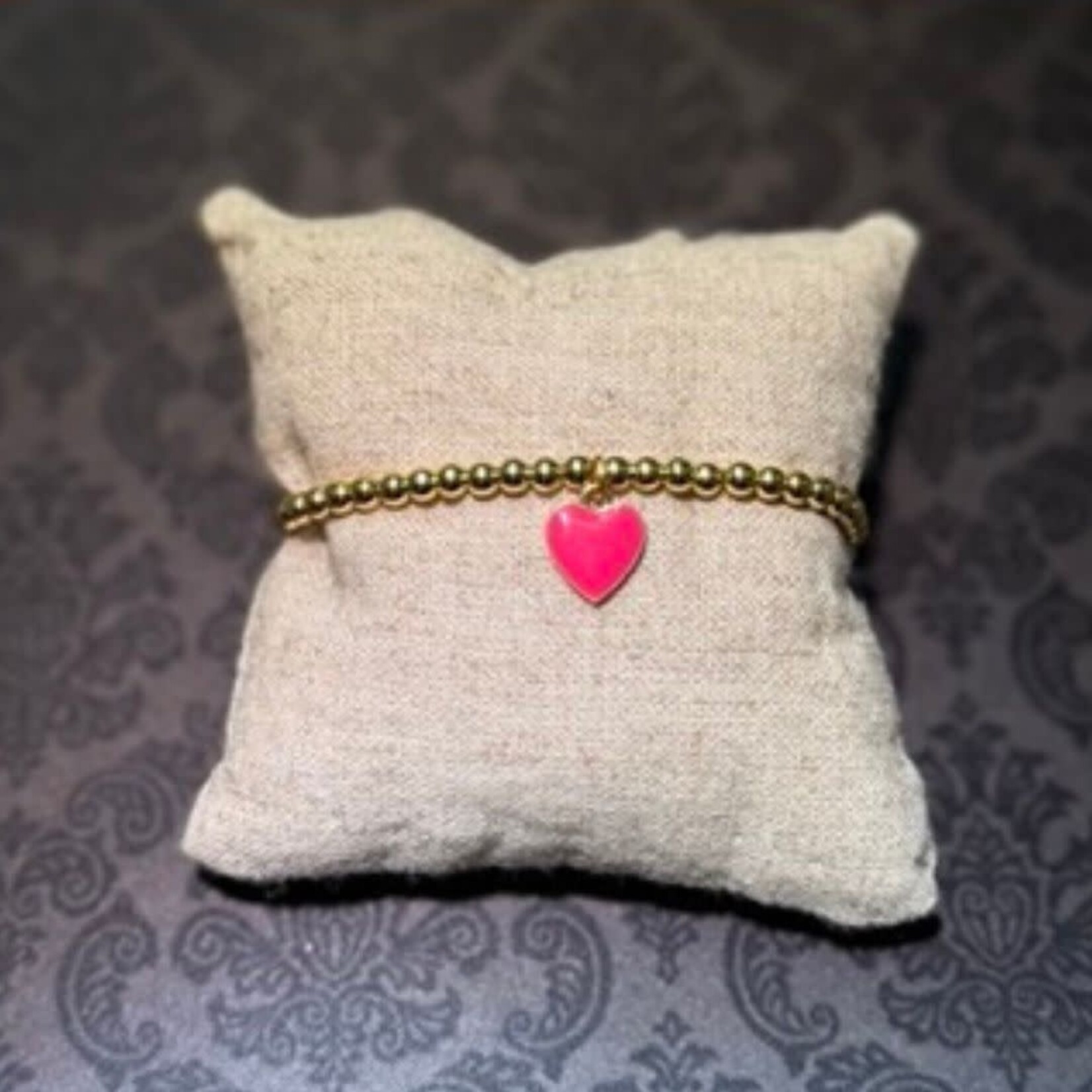 m. lynne designs stainless gold bead bracelet with pink heart