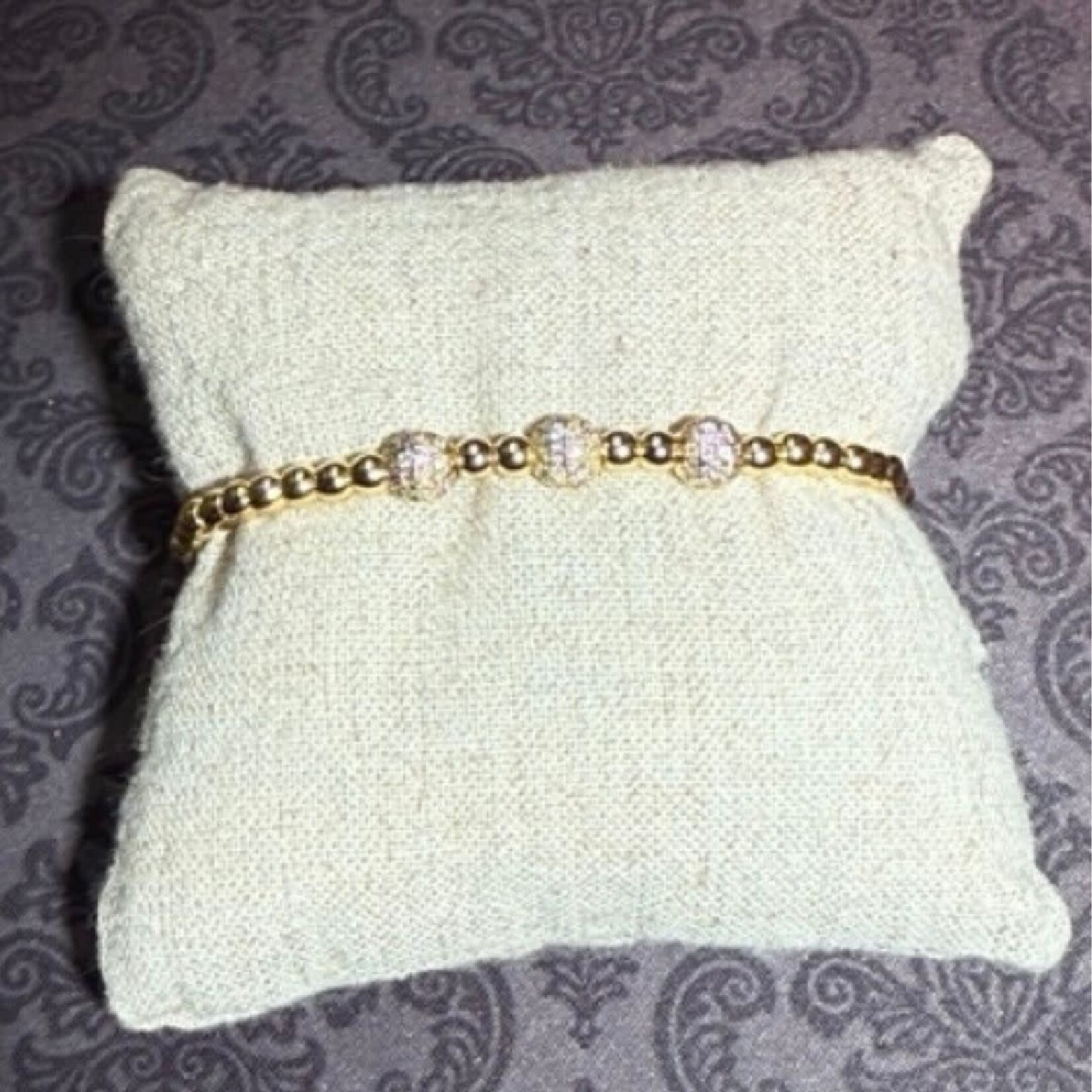stainless gold bead bracelet with triple sparkles