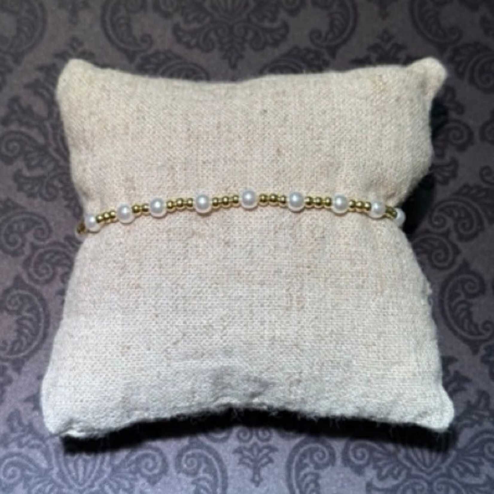 m. lynne designs stainless gold bead bracelet  with multi-single pearls