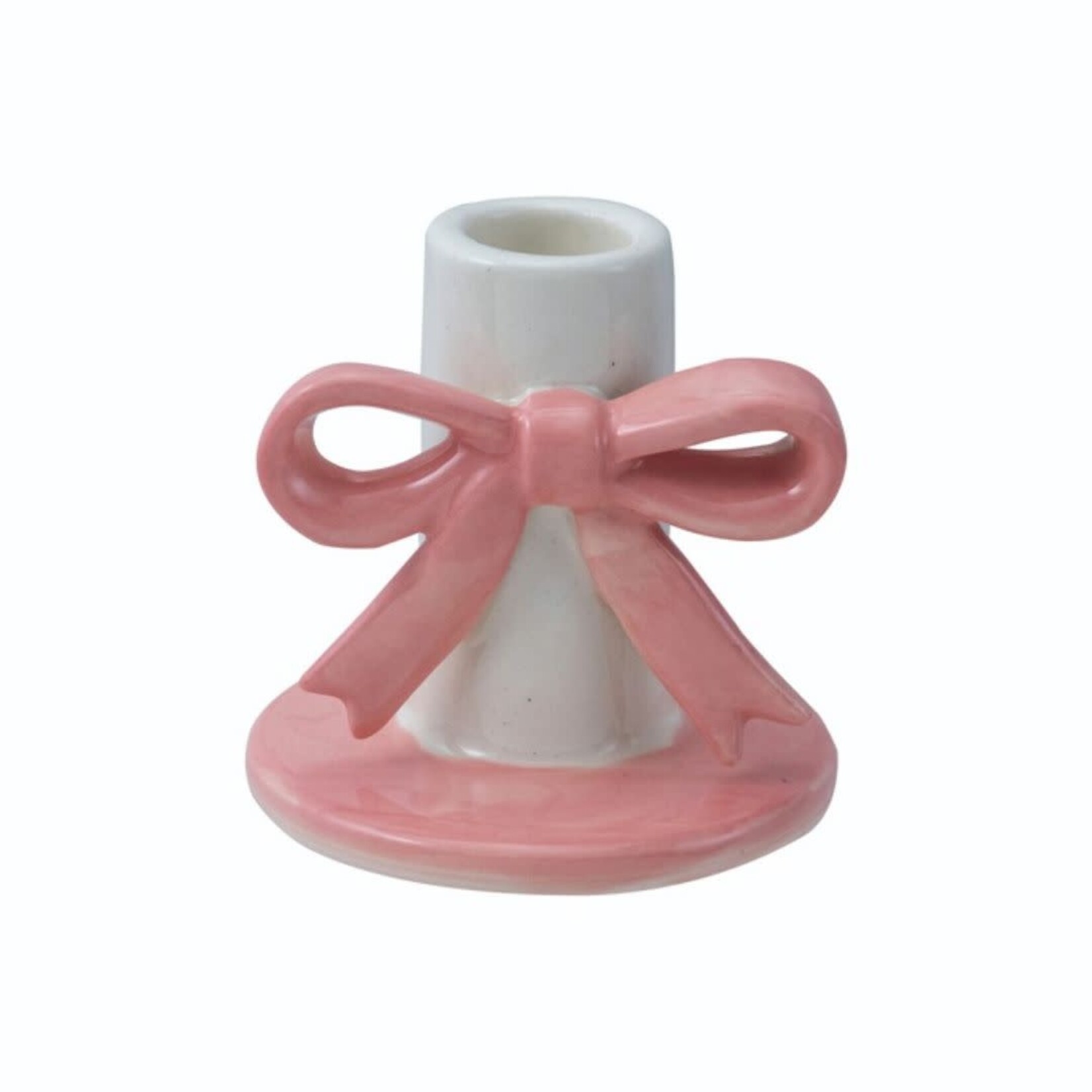 m. lynne designs pink bow stoneware taper