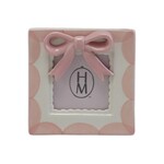 m. lynne designs light pink stoneware frame with bow and scallops
