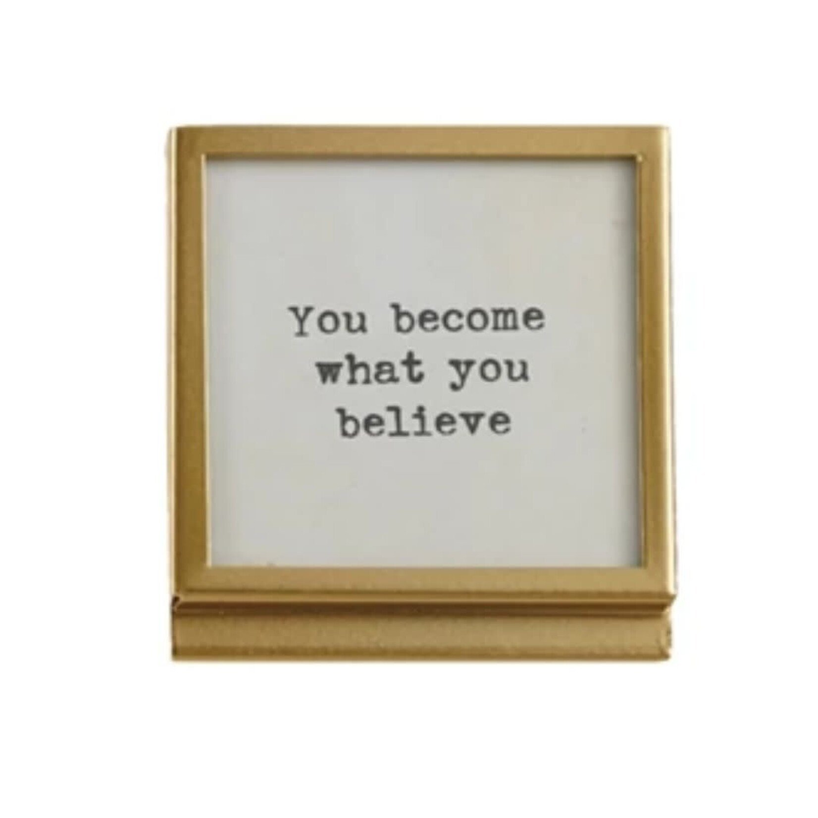 m. lynne designs gold metal frame with typed quote