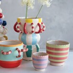 m. lynne designs hand-painted striped stoneware vase