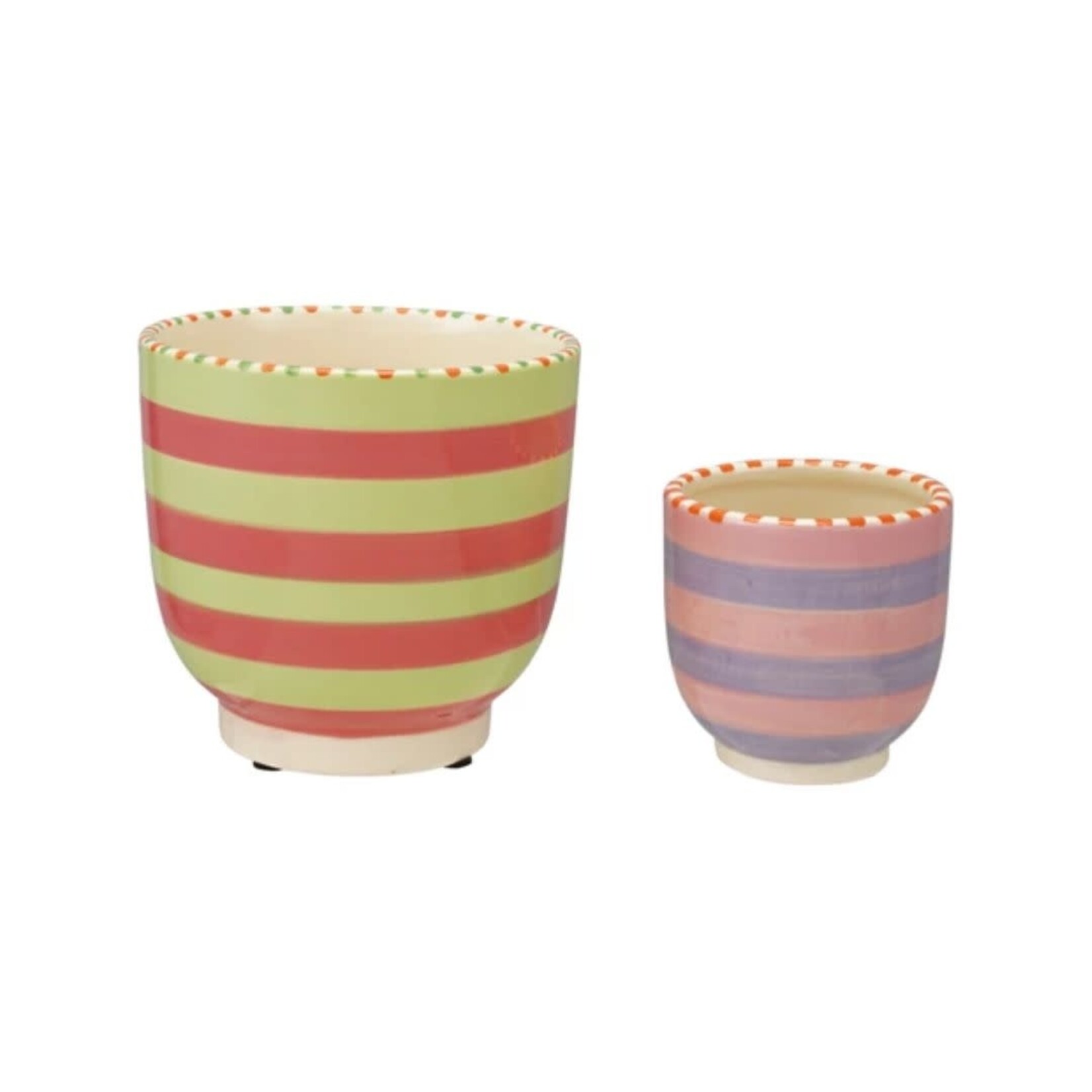 m. lynne designs hand-painted striped stoneware vase
