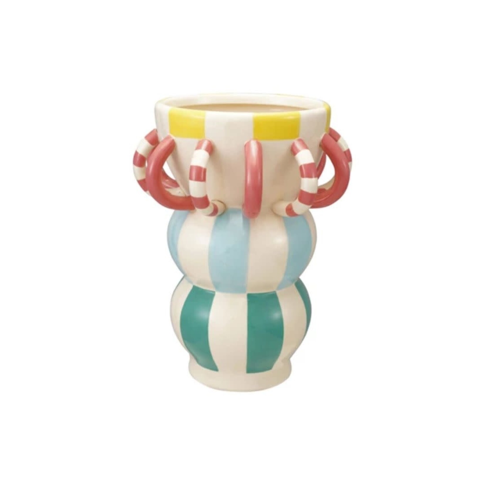 m. lynne designs hand-painted striped stoneware vase