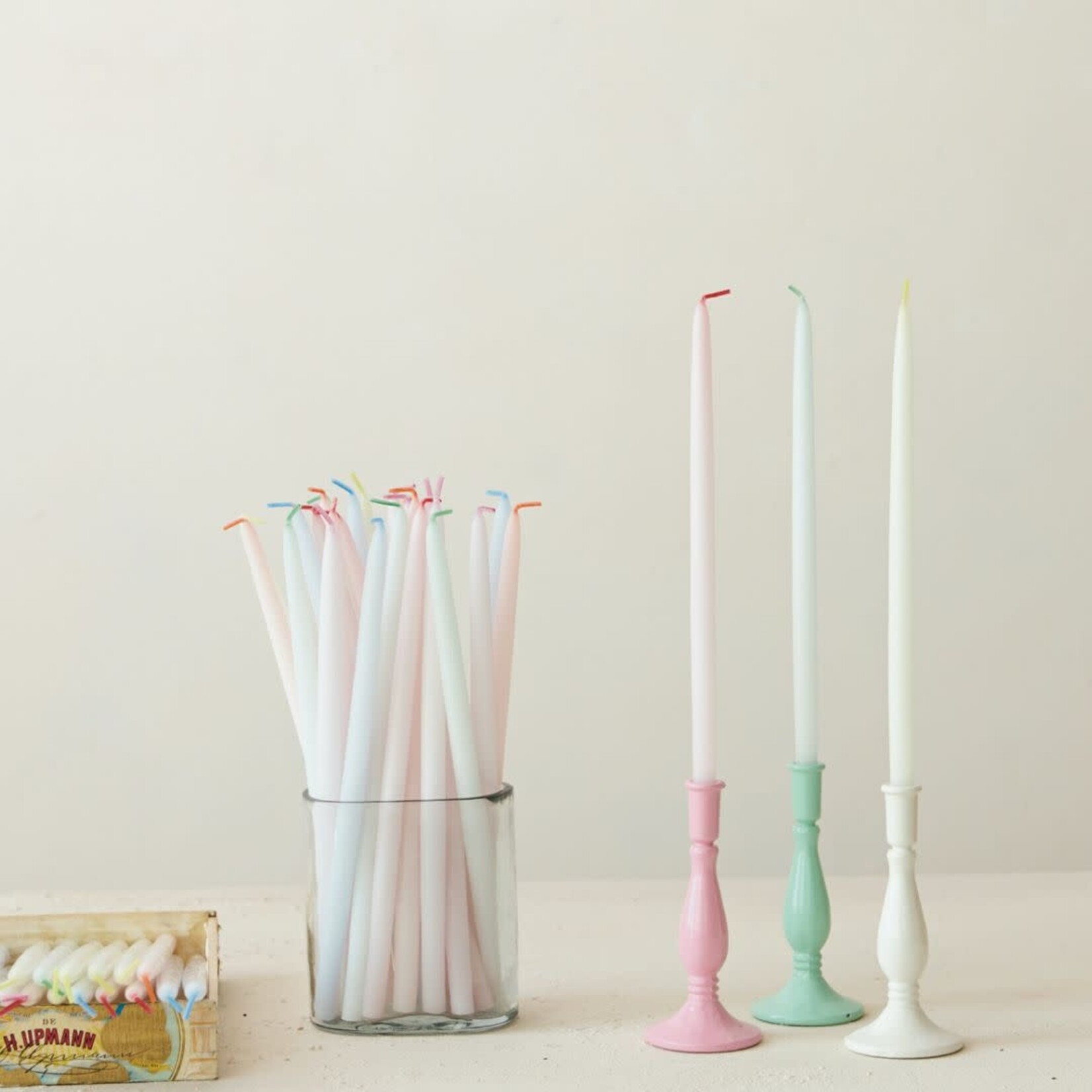 m. lynne designs thin pastel taper with colored wick