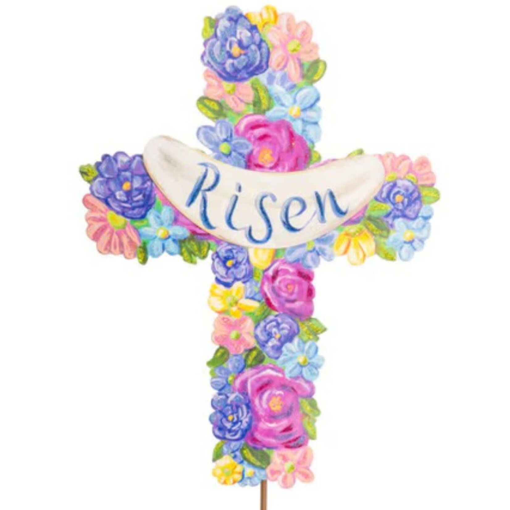 risen floral cross stake