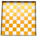 the round top collection gold and white checkered display