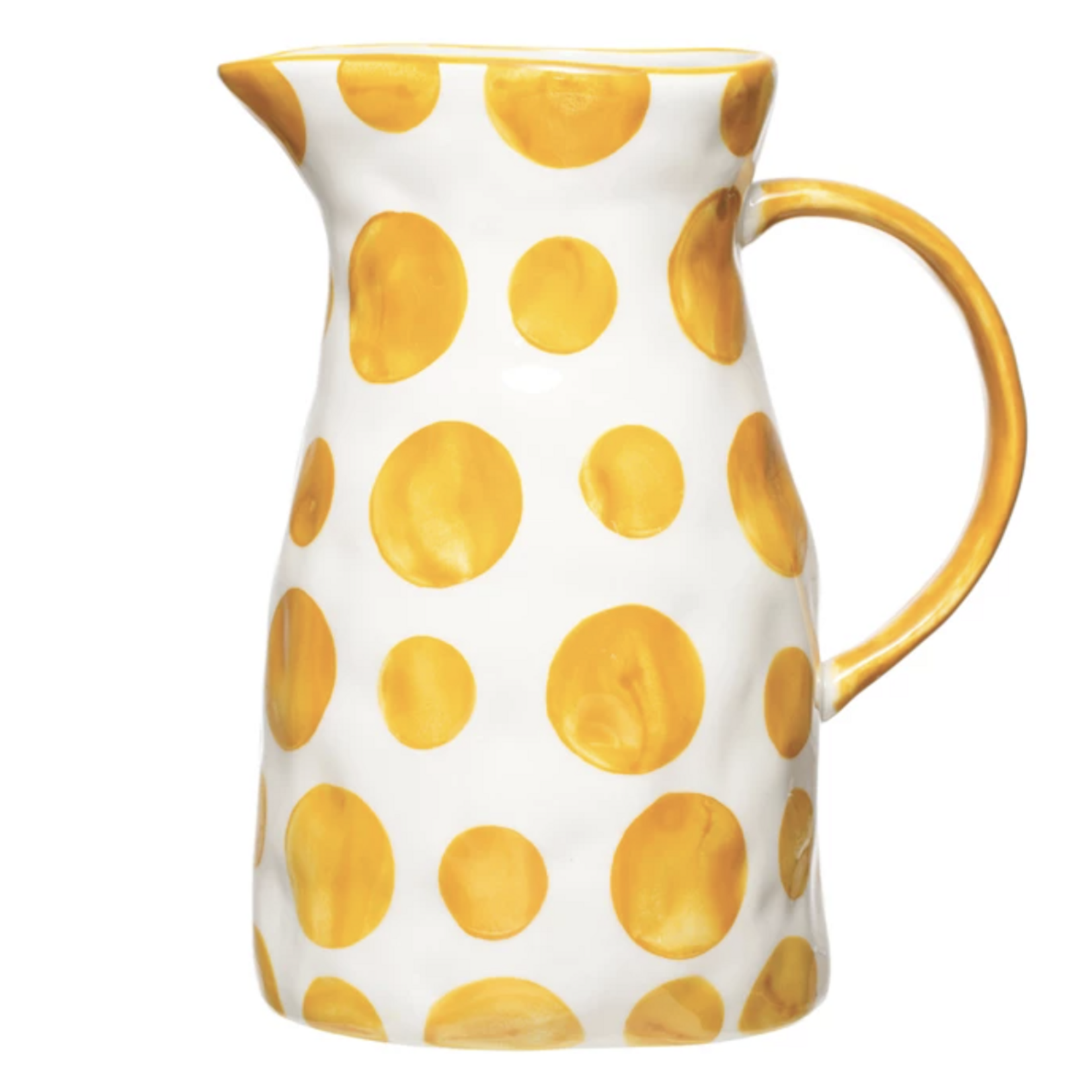 m. lynne designs yellow polka dot stoneware pitcher