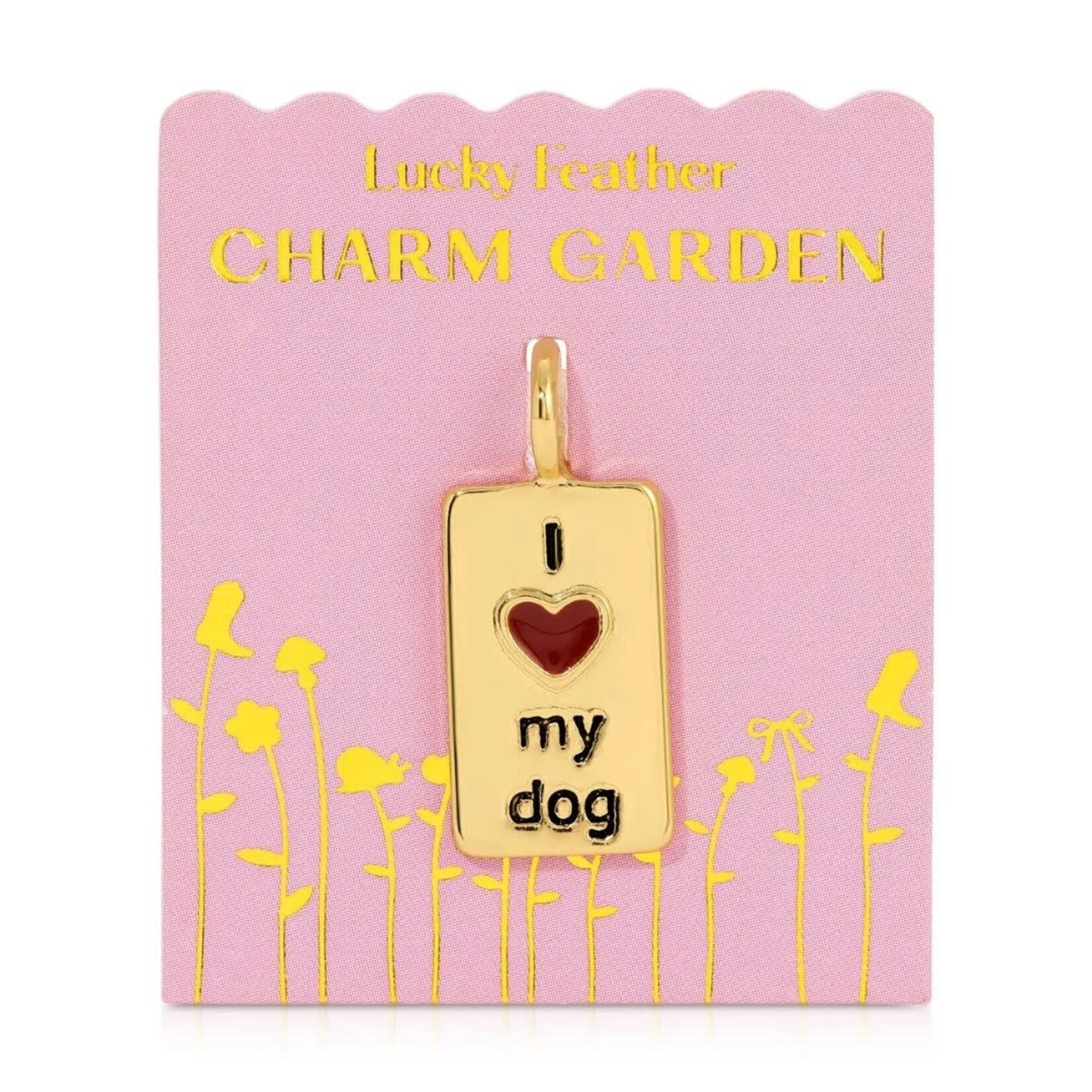 lucky feather gold i heart my dog charm