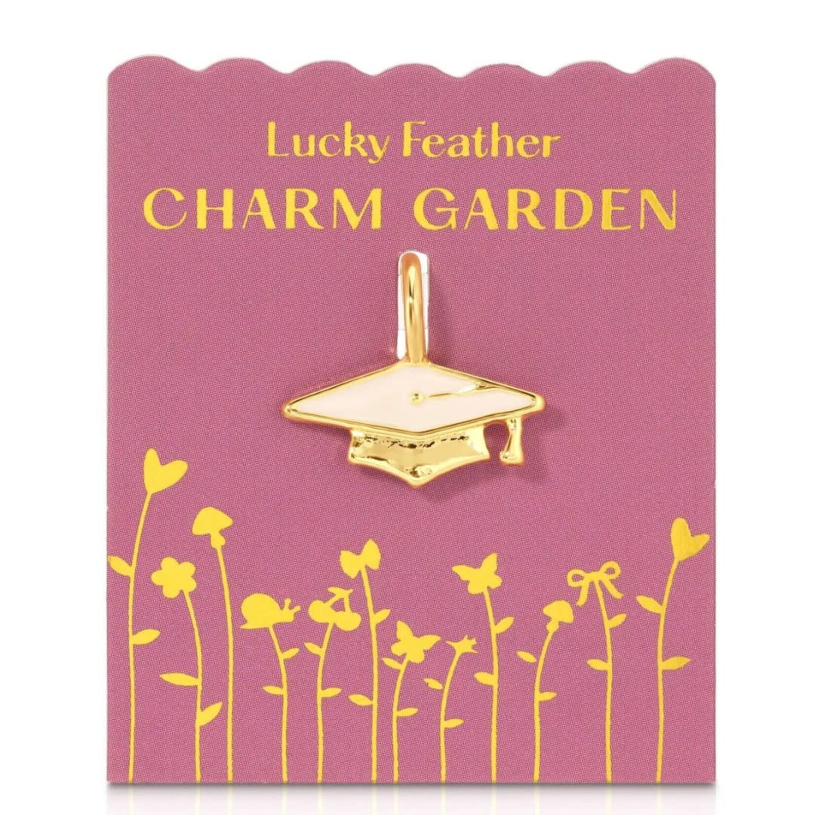 lucky feather gold graduation cap charm