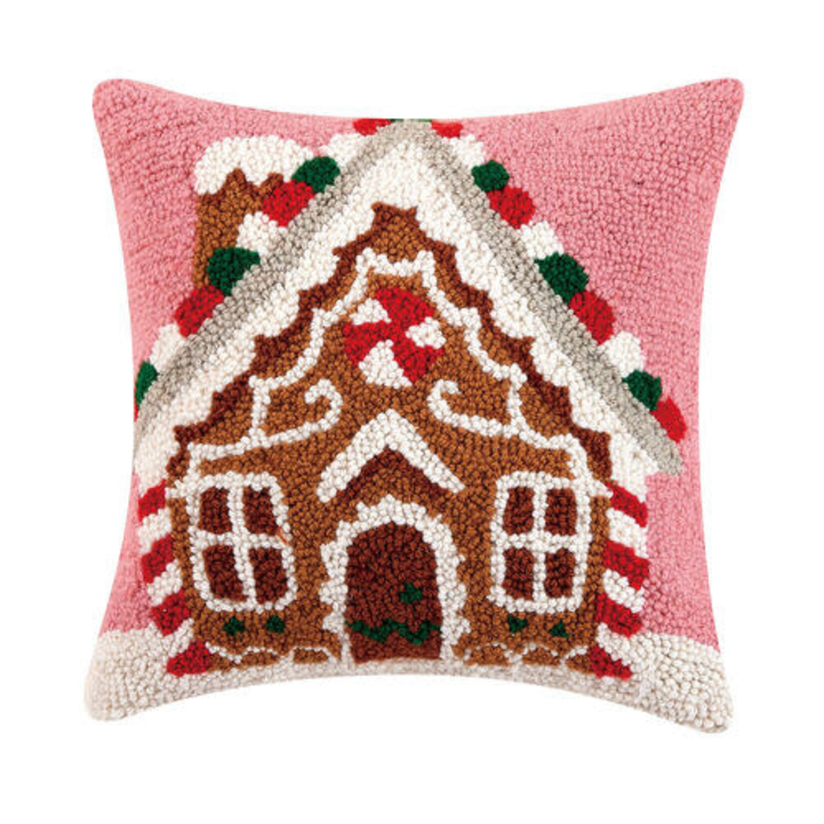 m. lynne designs gingerbread house with candy cane hook pillow