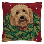 m. lynne designs labradoodle with wreath hook pillow