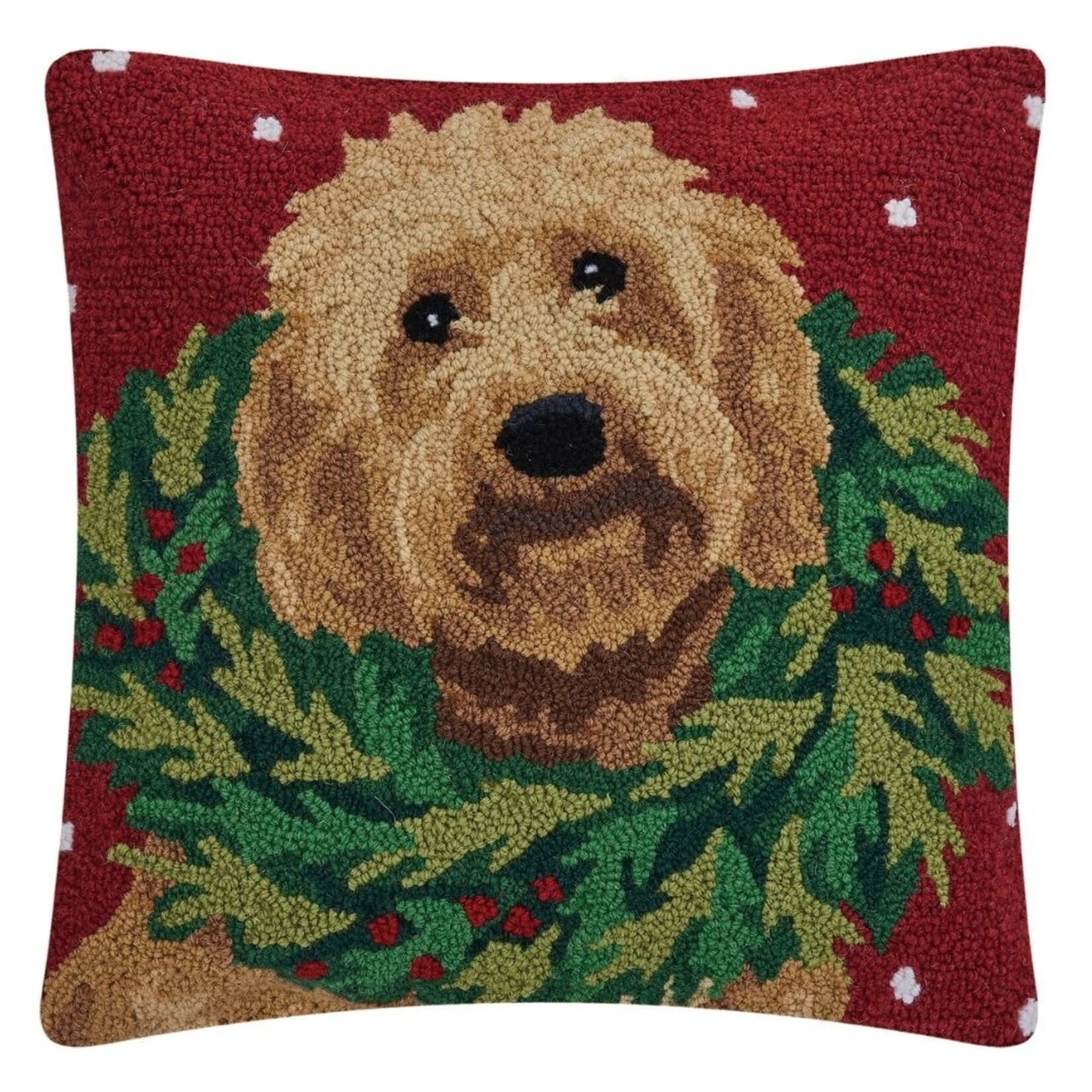 m. lynne designs labradoodle with wreath hook pillow