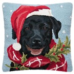 m. lynne designs holiday black lab hook pillow