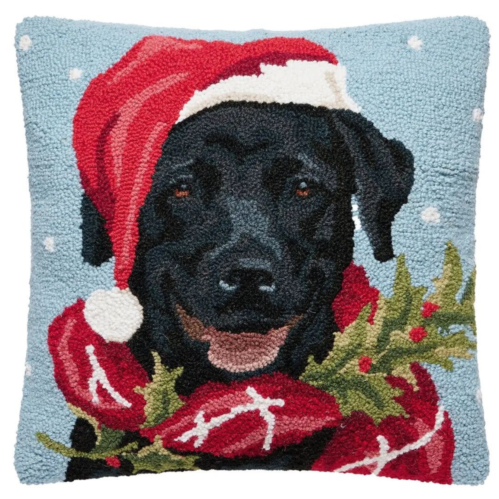 m. lynne designs holiday black lab hook pillow