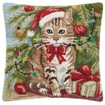 m. lynne designs tabby cat christmas hook pillow