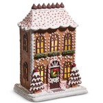 m. lynne designs chocolate frosted lighted gingerbread house with kisses on roof