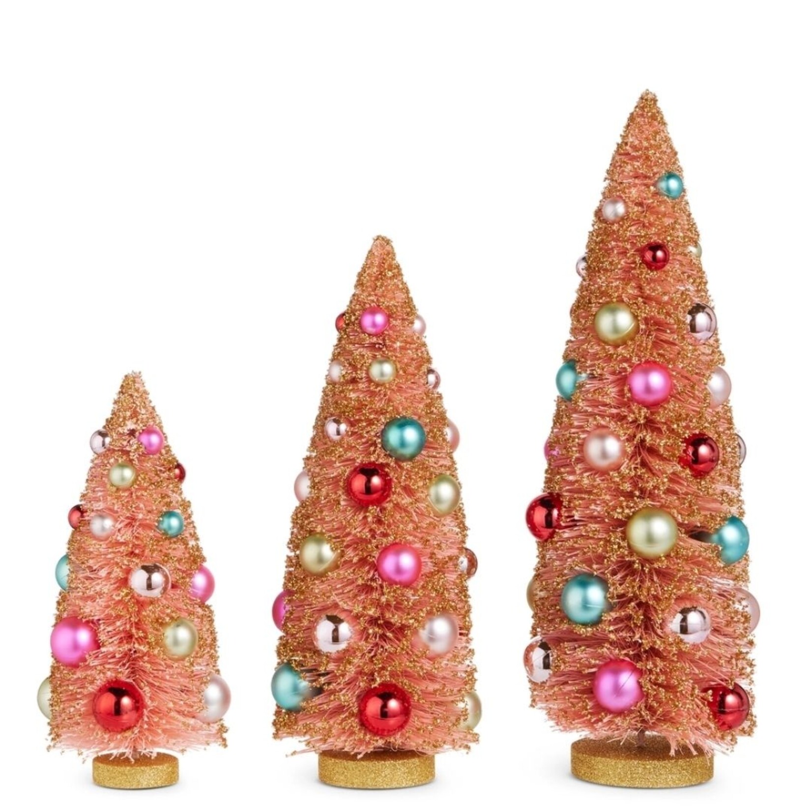 m. lynne designs pink bottle brush trees with gold glitter
