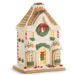 m. lynne designs white poinsettia manor lighted gingerbread house