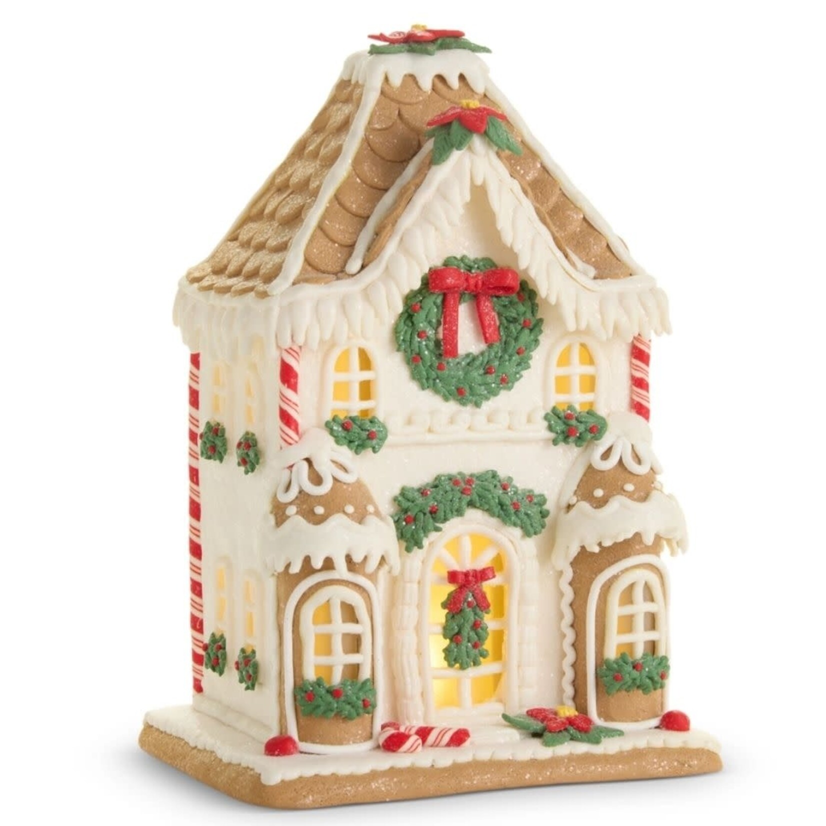 m. lynne designs white poinsettia manor lighted gingerbread house