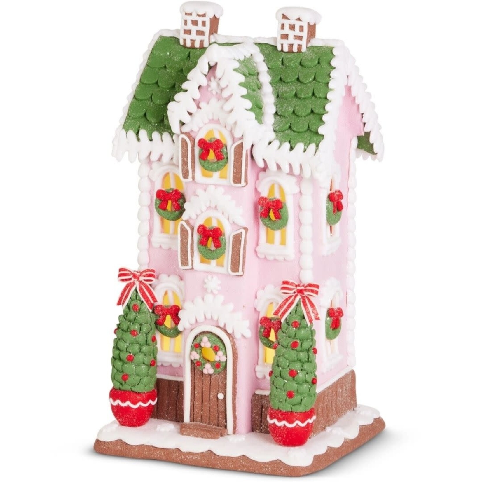 m. lynne designs pink and green cottage lighted gingerbread house