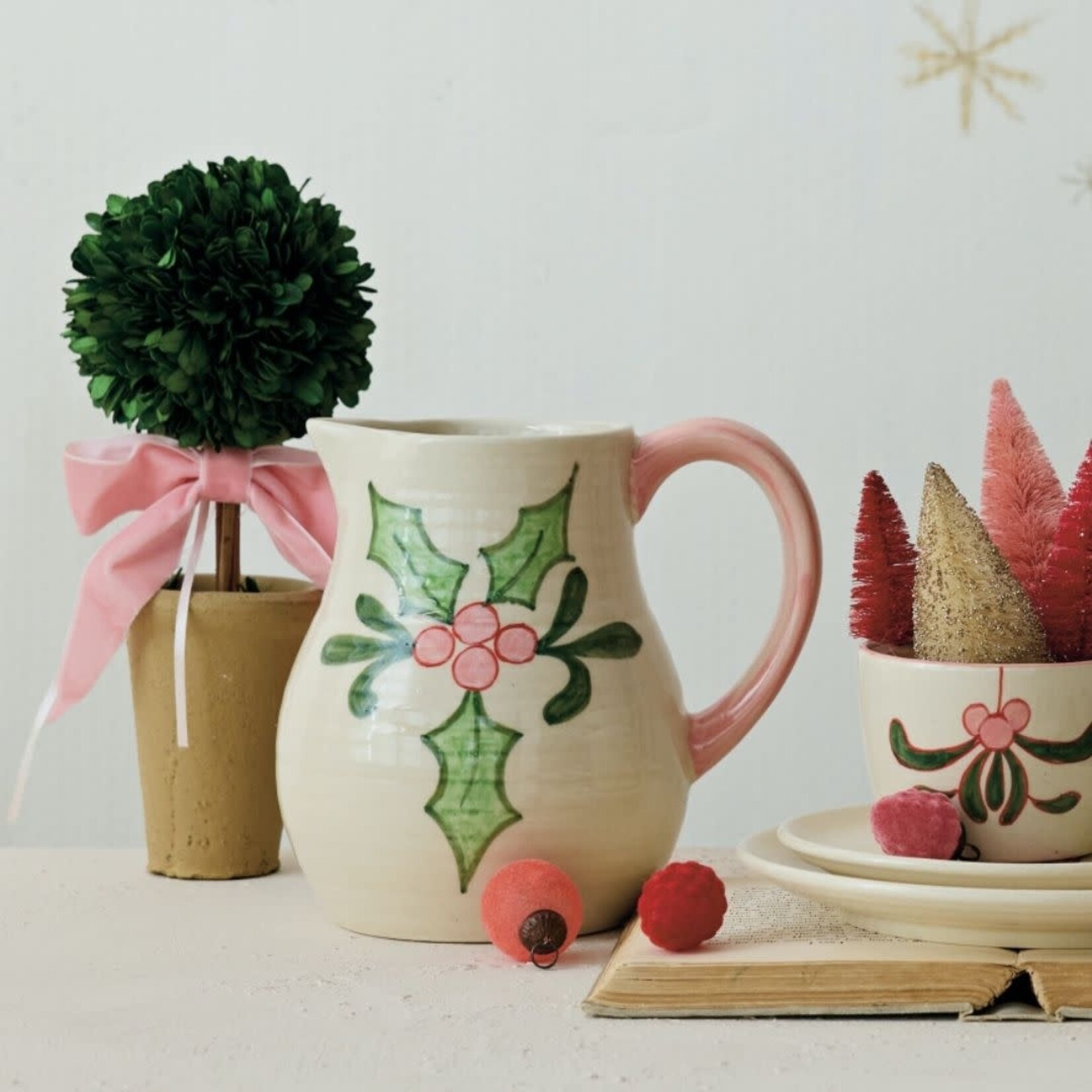 m. lynne designs dried boxwood tree topiary with pink velvet bow