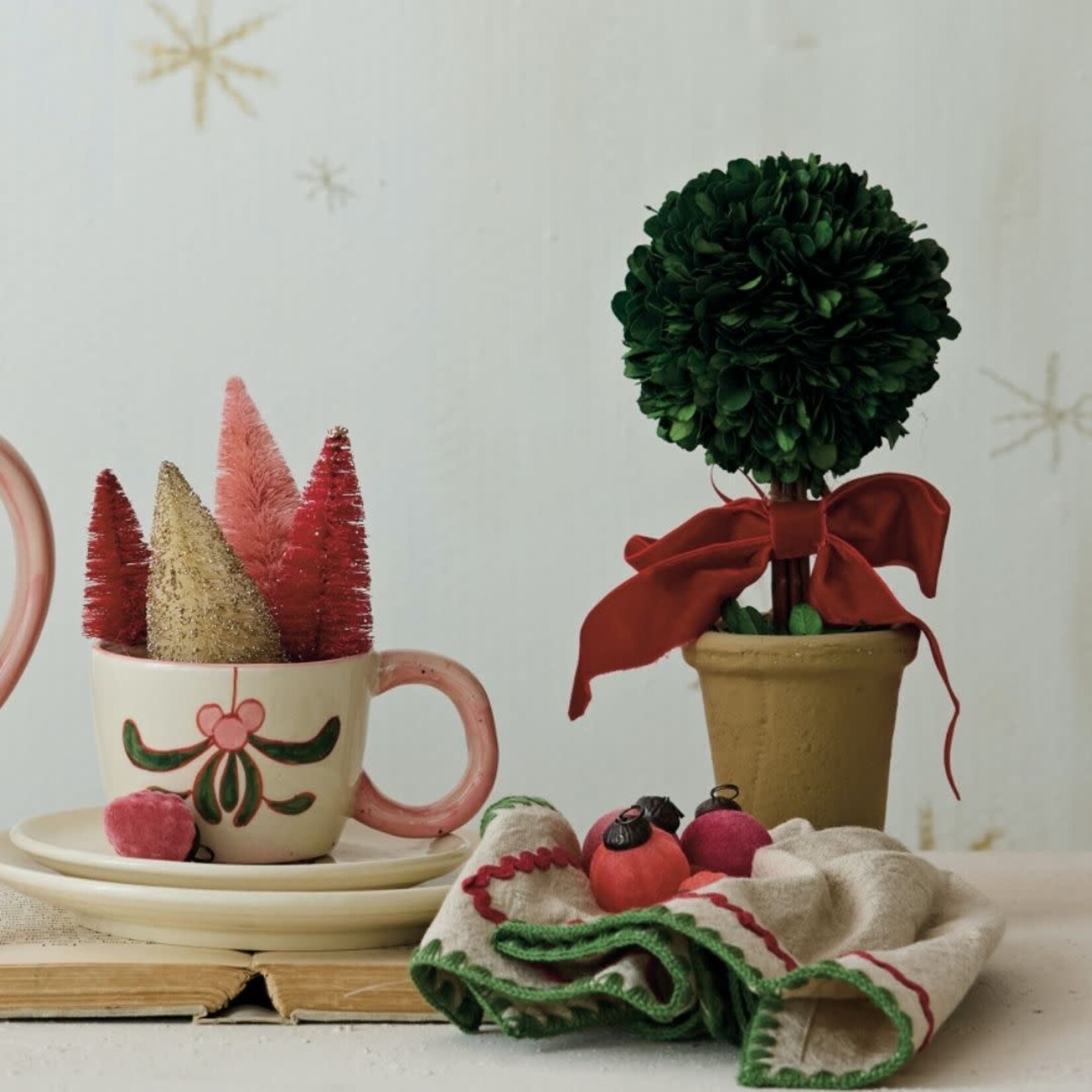 m. lynne designs dried boxwood topiary tree with pink velvet bow