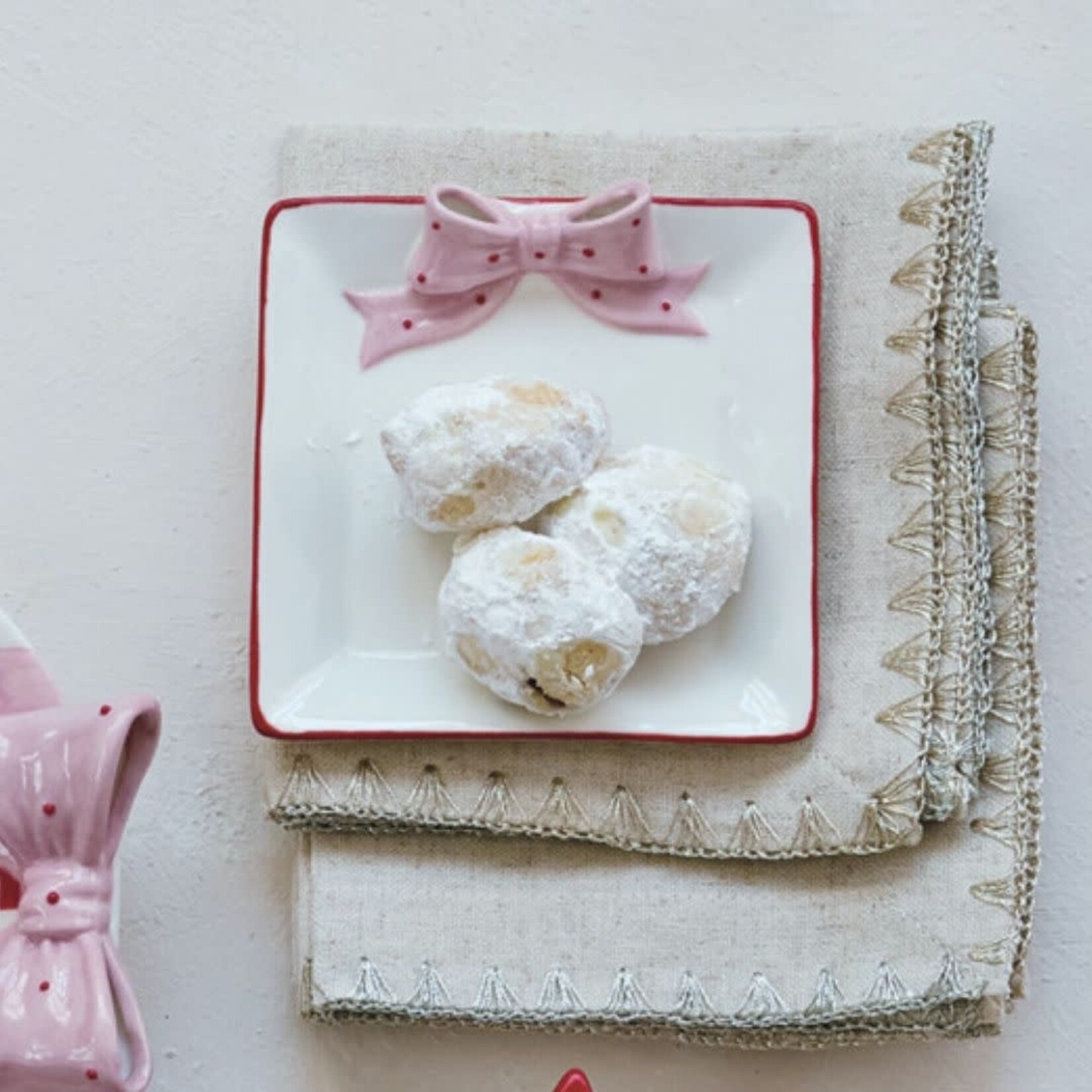 m. lynne designs hand painted dish with polka dot bow and colored edge