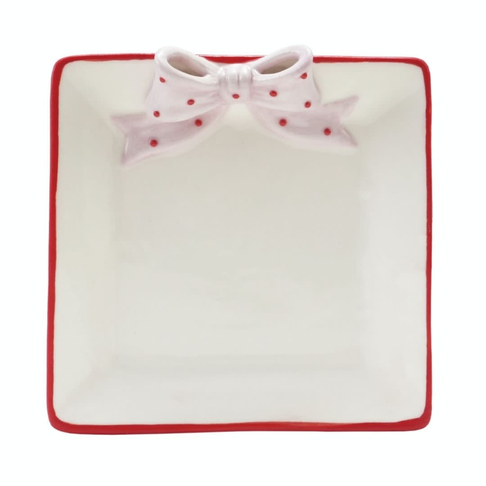 m. lynne designs hand painted dish with polka dot bow and colored edge