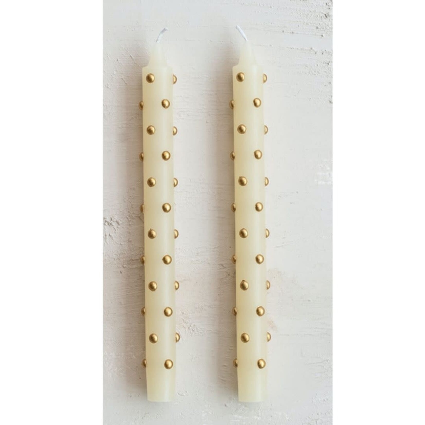 m. lynne designs cream taper with gold dots